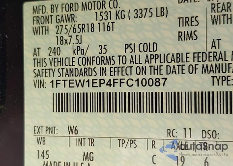 2015 Ford F-150 Xlt z USA, uszkodzony, nr VIN 1FTEW1EP4FFC10087